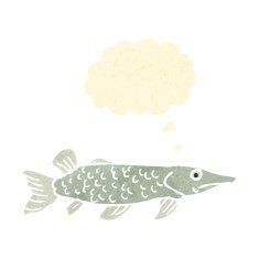 retro cartoon fish with thought bubble N2