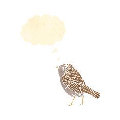 retro cartoon garden bird with thought bubble