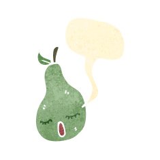retro cartoon pear with speech bubble