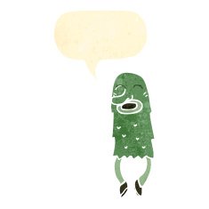 retro cartoon hairy monster with speech bubble N5