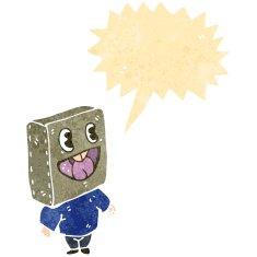 retro cartoon boy with bag on head