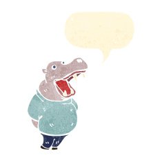retro cartoon talking hippo