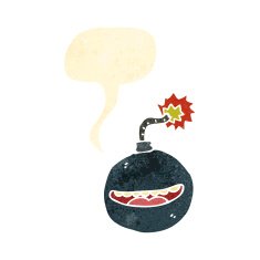 retro cartoon bomb character with speech bubble N2