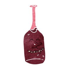 retro cartoon happy red wine bottle