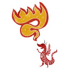 retro cartoon fire breathing dragon