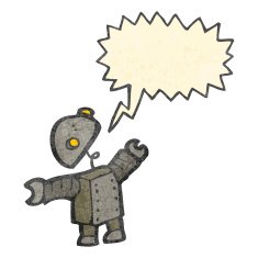 artoon robot with speech bubble
