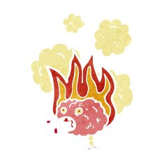 retro cartoon brain on fire N3