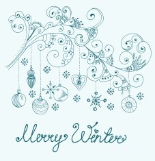 Christmas background with cute decorations and floral elements