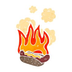 burning hotdog retro cartoon