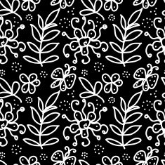 Black and white floral Seamless Pattern