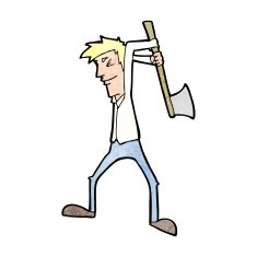 cartoon man swinging axe N13