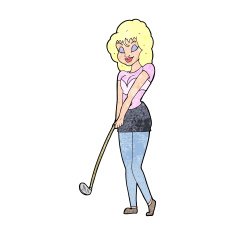 Cartoon Woman Playing Golf N28