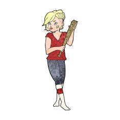 cartoon pretty punk girl with baseball bat N13