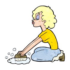 cartoon woman scrubbing floor N12