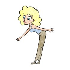 cartoon woman reaching to pick something up N13