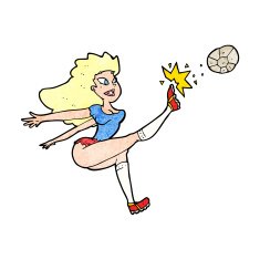 cartoon female soccer player kicking ball N13