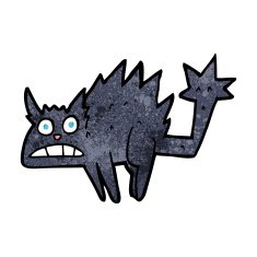 cartoon frightened black cat N4