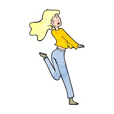 cartoon happy girl kicking out leg N12