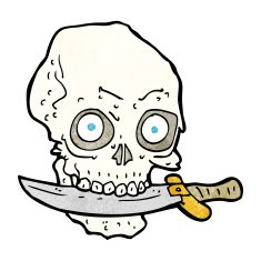 cartoon pirate skull with knife in teeth N12