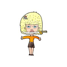 cartoon woman with knife between teeth N50