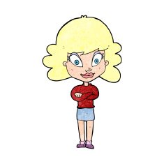 cartoon happy woman with folded arms N23