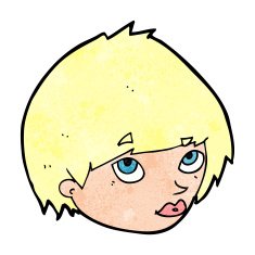 cartoon female face looking up N12