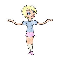 cartoon woman making open arm gesture N12