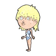 cartoon woman in swimsuit shrugging shoulders N12