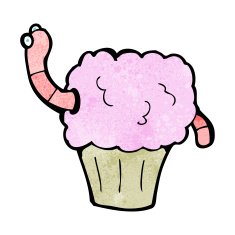 cartoon worm in cupcake N13