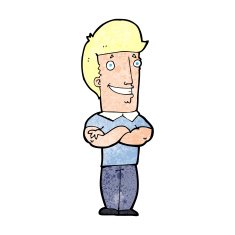 cartoon man with folded arms grinning N12