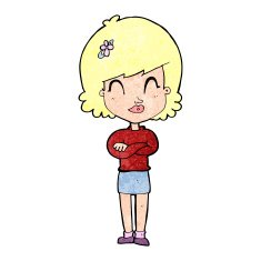 cartoon happy woman with folded arms N24