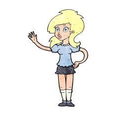 cartoon pretty woman waving for attention N13