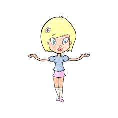 cartoon woman making balancing gesture N13