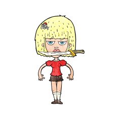 cartoon woman with knife between teeth N51