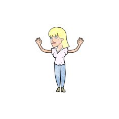 cartoon woman throwing hands in air N12