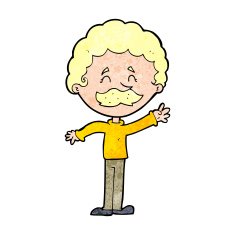 cartoon man with mustache waving N38