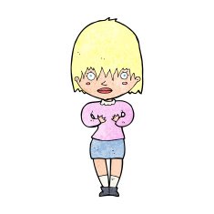 cartoon woman making Who Me? gesture N60
