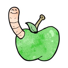 Cartoon Apple With Worm N74