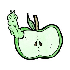 cartoon apple with bug N39