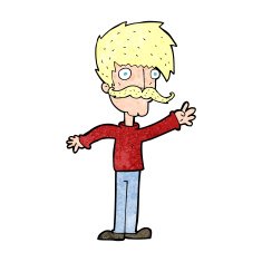 cartoon waving mustache man N14