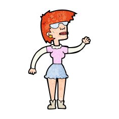 cartoon woman in spectacles waving N13