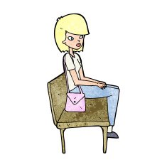 cartoon woman sitting on bench N13