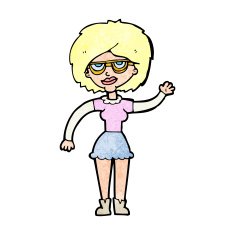 cartoon waving woman wearing spectacles N13