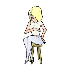cartoon woman sitting on bar stool N26