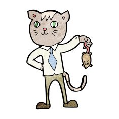cartoon business cat with dead mouse N13