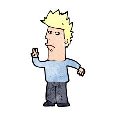 Cartoon Man Giving Peace Sign N75
