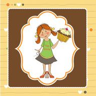 birthday greeting card with girl and big cupcake