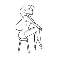 cartoon woman sitting on stool N28