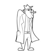 cartoon man in hat and trench coat N12