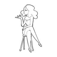 cartoon woman sitting on bar stool N27